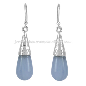 Beautiful Blue Lace Agate Gemstone 925 Sterling Silver Earring Jewelry